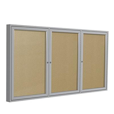 Ghent 4" x 8" 3-Door Outdoor Enclosed Vinyl Bulletin Board, Shatter Resistant, with Lock, Satin Alum