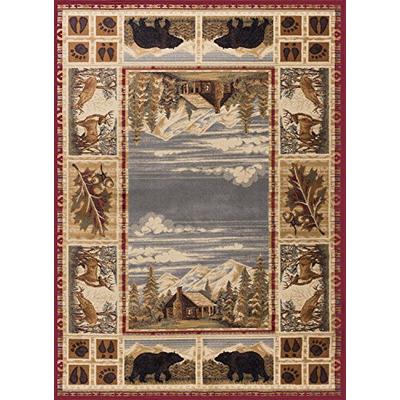 Lakeside Retreat Novelty Lodge Pattern Red Rectangle Area Rug, 4' x 5'