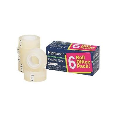 Highland Invisible Permanent Mending Tape, 3/4" x 1000", 1" Core, Clear, 6/Pack