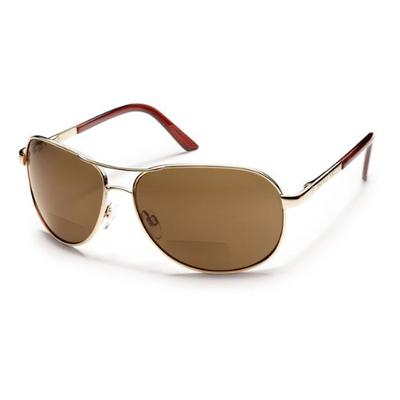 Suncloud Aviator +2.00 Polarized Reader Sunglasses, Gold Frame, Brown Polycarbonate Lenses