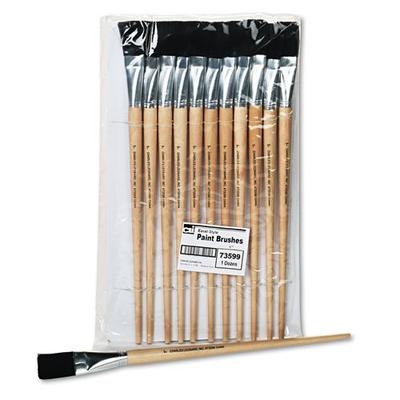 Charles Leonard Long Handle Easel Brush, Size 22, Natural Bristle, Flat, 12/Pack