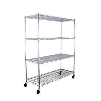 SafeRacks NSF Certified Commercial Grade Adjustable 4-Tier Steel Wire Shelving Rack with 4" Wheels -