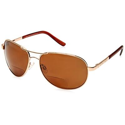 Suncloud Aviator +2.50 Polarized Reader Sunglasses, Gold Frame, Brown Polycarbonate Lenses