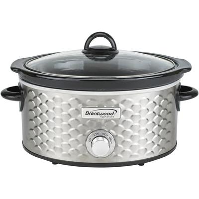 PETRA INDUSTRIES 4.5 Qt. Stainless Steel Slow Cooker with Tempered Glass Lid, Silver