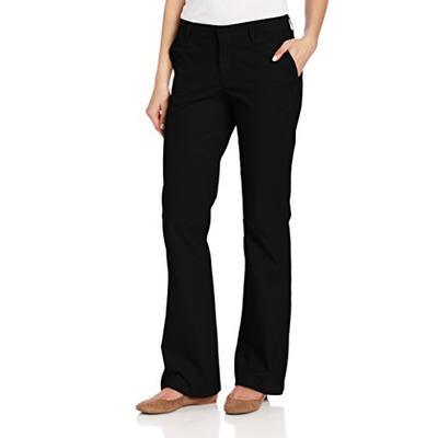 Dickies Women's Flat Front Stretch Twill Pant, Black, 4 Regular