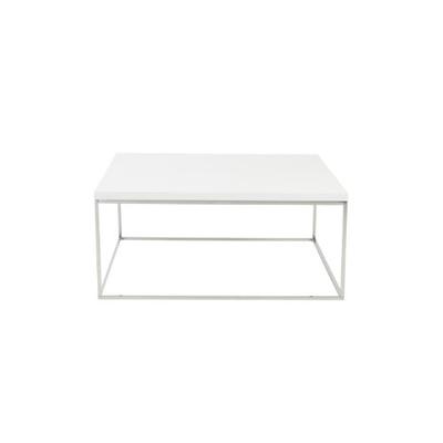 Euro Style Teresa Square Lacquer Top Coffee Table, White with Polished Stainless Steel
