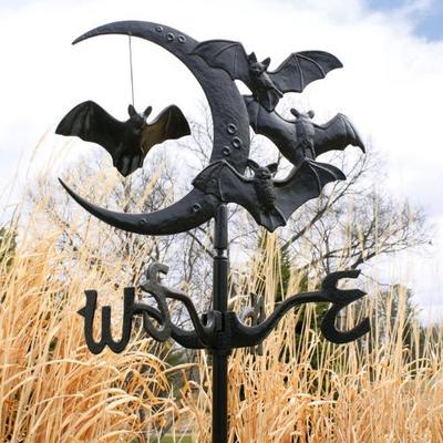 Whitehall Products Bat and Moon Garden Weathervane, Black