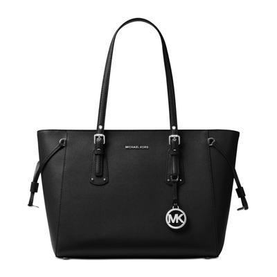 Michael Michael Kors Voyager Medium Crossgrain Leather Tote - Black/Sliver