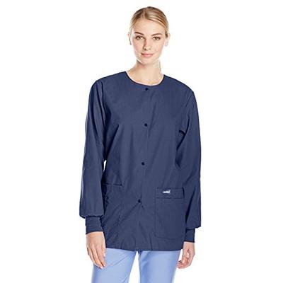 Landau Women's Snap Front Scrub Jacket, Navy, Large