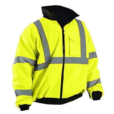 OccuNomix LUX-ETJBJ-Y3X High Visibility Fleece Lined Bomber Jacket with Roll-Away Hood and 4 Pockets