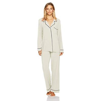 Eberjey Women's Gisele Two-Piece Long Sleeve & Pant Pajama Sleepwear Set, Ivory/Navy, Large