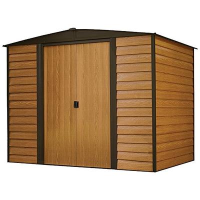 Arrow Woodridge Low Gable Steel Storage Shed, Coffee/Woodgrain 8 x 6 ft.