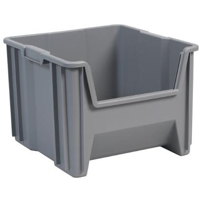 Akro-Mils 13018 Stak-N-Store Stacking Hopper Front Plastic Storage Bin, Grey, Case of 2