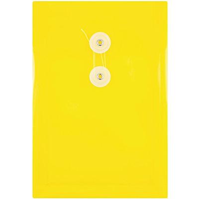 JAM PAPER Plastic Envelopes with Button & String Tie Closure - 6 1/4 x 9 1/4 - Yellow - 12/Pack