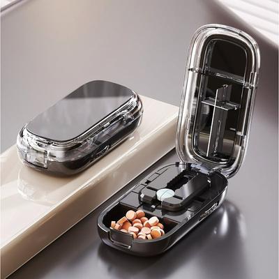 Portable Pill Cutter for Travel, Precise Pill Splitter for 1/2 or 1/4 Cutting, Compact Pill Box with Blade for Accurate Tablet Splitting and Storage