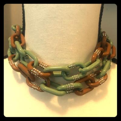 J. Crew Jewelry | Chunky Colored Enamel Chainlinks W Diamant Detail | Color: Brown/Green | Size: Os