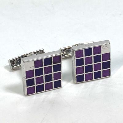 Louis Vuitton Accessories | Authentic Louis Vuitton M64660 Bouton De Manchette Damier Cufflinks Cuffs Sv925 | Color: Purple | Size: 21mm X 13mm