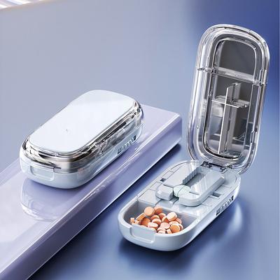 Portable Pill Cutter for Travel, Precise Pill Splitter for 1/2 or 1/4 Cutting, Compact Pill Box with Blade for Accurate Tablet Splitting and Storage